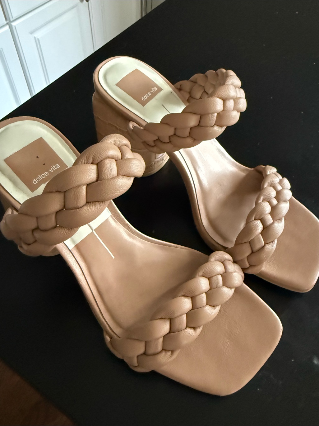Dolce Vita Nude Braided Double-Strap Block Heels